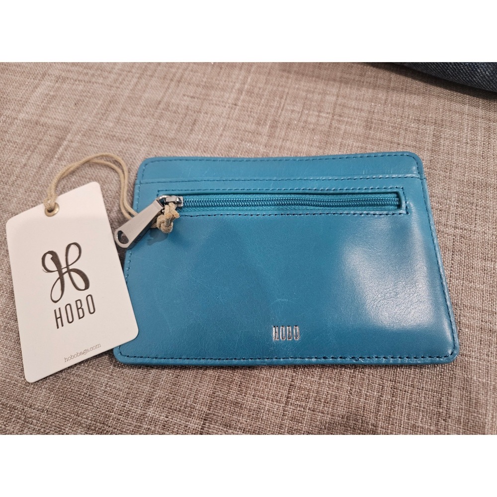 HOBO Euro Slide Card Case Biscayne Blue Leather Slim Wallet VI-32172BSCN NEW